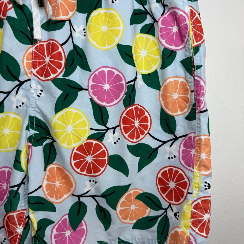Hanna Andersson Citrus Print Swim Trunks‎ Mens L Blue Lemon Orange Beach Shorts